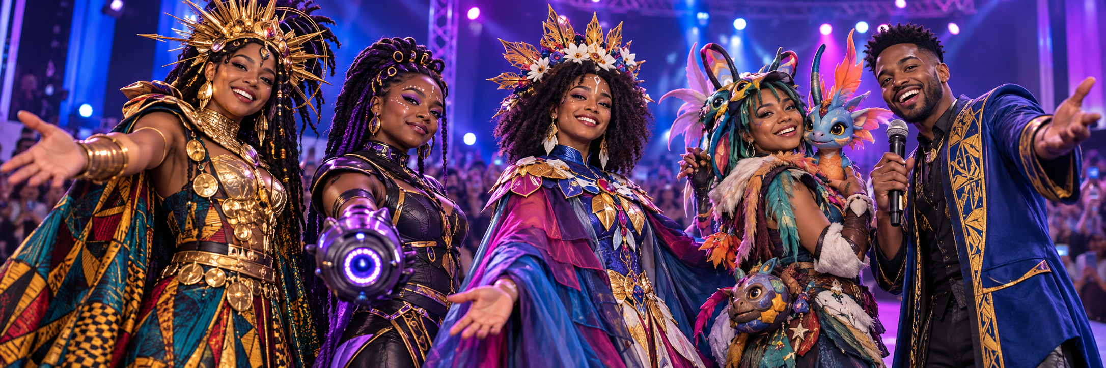 Illustration du concours cosplay FALFA : costumes créatifs dans une ambiance festive
